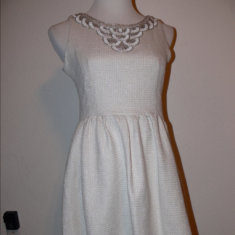 Garcia Cream Quilted Beaded Dress